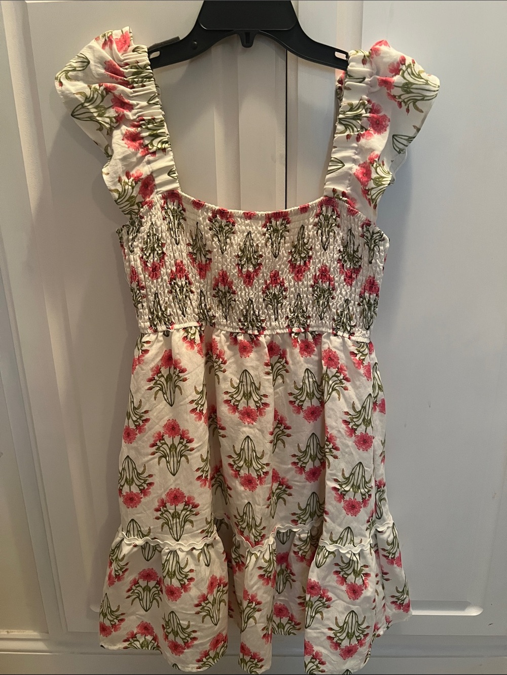 By the River Women's Pink & Green Floral Smocked Sun Dress Size Large